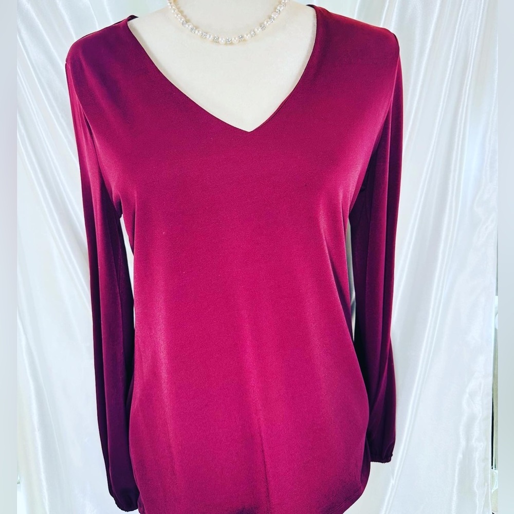 INC Womens Burgundy Stretch Ribbed Long Sleeve Halter Sweater M V neck